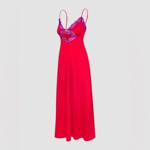 Nite Shade Lace-Trim Maxi Slip Dress – Satin Sleepwear with Eyelash Lace